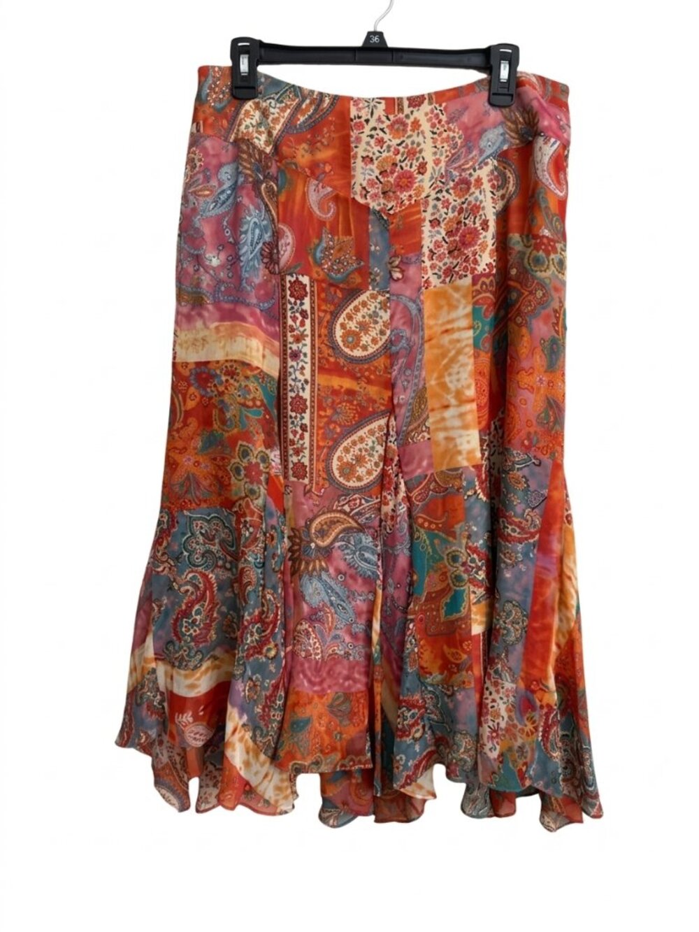 Lauren Ralph Lauren 100% Silk Scarf Print Paisley Handkerchief Midi Skirt 12